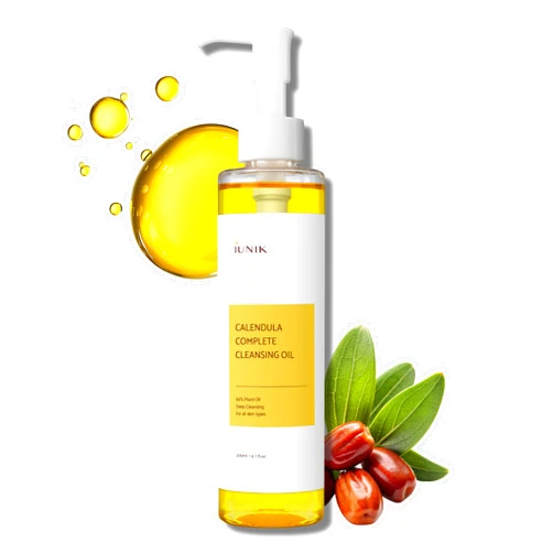 IUNIK Calendula & Jojoba Oil-Infused Vegan Cleansing Oil – Gentle Blackhead Melting & Makeup Remover Facial Cleanser w/ 94% Plant-based Oils Korean Skincare