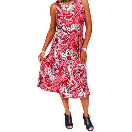 Kasper Womens Paisley Jersey Fit & Flare Dress Red 6