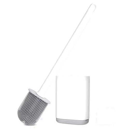 GAXMNS Silicone Toilet Brush and Holder Bendable Efficient Cleaning Wall Mounted Toilet Bowl Brush with Long Handle Brush Head and Silicone Bristles No Rusty Handles Problem (White)