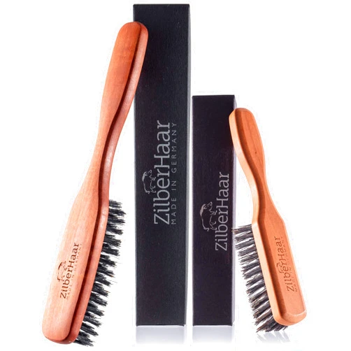 ZilberHaar Beard Brush Pro Bundle - Regular Brush + Long Brush with Stiff Boar Bristles