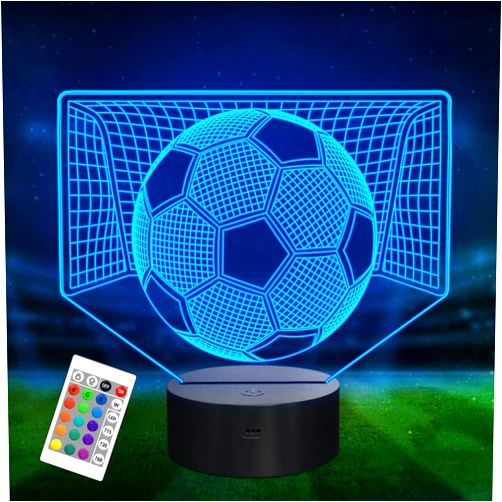 Attivolife 3D Illusion Soccer Night Light, Hologram Lamp with 16 Colors Changing & Remote Control & Dimmable, Cool Sports Theme Room Decor Birthday Christmas Gifts for Sport Lover Kid Teen Boy Men