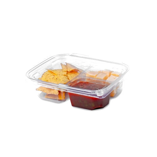 BUT-N-LOC 20oz 3-Compartment RPET Clear Hinged Lid Tamper Evident Container– 200 Pcs