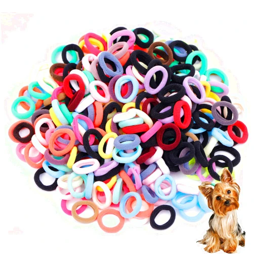 Petbuy 300 Pcs Pet Dog Hair Ties Rubber Bands -1 inch/25 mm Super Stretch Nylon Seamless Girl Small Dog Puppy Hair Bands Bows -Puppy Elastics Hair Ties Ponytails Doggie Top Knots Ponytails Yorkie