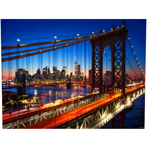 JXAVAXDE Brooklyn Bridge DIY 5D Diamond Painting by Number Kit, New York City Beautiful Sunset Crystal Rhinestone Paintings Cross Stitch Home Wall Decor, 12x16 Inch