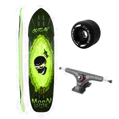 Moonshine Manufacturing Longboard Skateboard, Freestyle Cruiser, Waterproof and Wood Construction, Cruise Skateboard and Longboard Decks, Lightweight Build (Outlaw Complete Deck + Wheels)