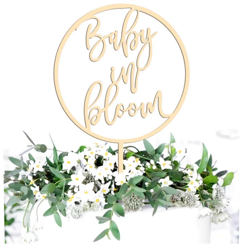 MRAPPY Baby in Bloom Cake Topper - Wooden Baby in Bloom Baby Shower Cake Decorations - Baby in Bloom Cake Topper for Baby Showers and Gender Reveal Parties for Boys and Girls