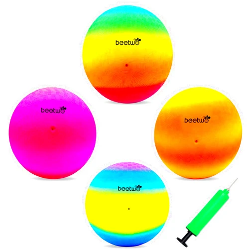 Beetwo Four Square Balls, 8.5 Inch Playground Ball for Kids Outdoor Dodgeball Kickball Handball Game with Hand Pump