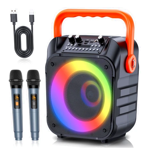MOYLEAF Karaoke Machine with Two Wireless Microphones, Portable Karaoke Machine for Adults & Kids, Karaoke Microphone with PA System, LED Lights, Karaoke Speaker Supports for TF Card/USB, AUX In, FM, REC,TWS