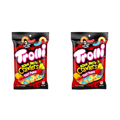 Trolli Sour Brite Crawlers Candy, Fruit Punch Flavored Sour Gummy Worms, 7.2 Ounce (Pack of 2)
