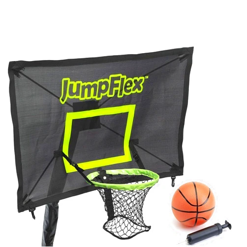 JumpFlex PROJAM Hero Basketball Hoop and Net Flexible Attachment Game for JumpFlex Trampolines with Soft Basketball, Black and Green