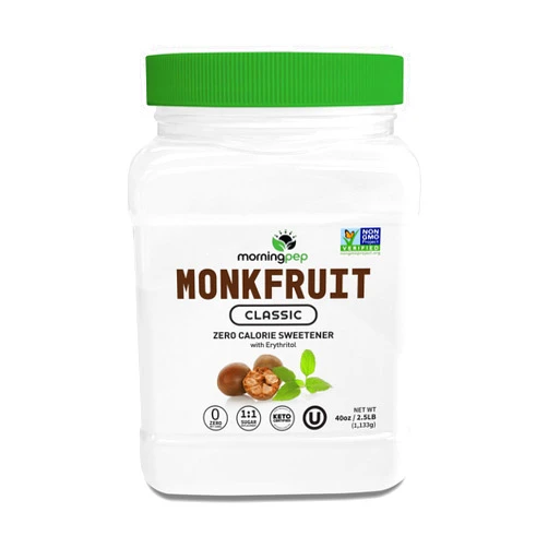 Morning Pep Monk Fruit Sweetener, Classic | White Sugar Substitute, Keto Diet Friendly, 1:1 Sugar Replacement, For Baking, Coffee, Tea, Zero Calorie Non Gmo Project Verified, OU Kosher, White - 2.5 lb