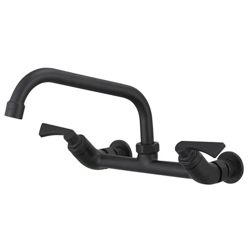 BWE Wall Mounted Kitchen Faucet Matte Black Two Handles Kitchen Faucet with 8 Inch Swivel Spout 8