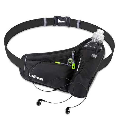 Labeol Waist Pack, Waterproof Hydration Belt with Water Bottle Holder, Adjustable Fanny Pack for Running, Hiking, Walking, Cycling, Black