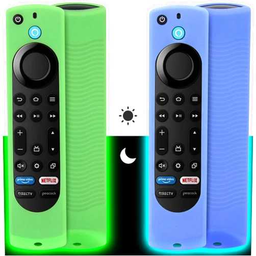 Pinowu Silicone Remote Case (2pcs, Nightglow) Compatible for Firestick 4K Max/Insignia/Pioneer/Fire TV 4-Series/Omni Alexa Voice Remote Enhanced w/Lanyard (Green and Blue)