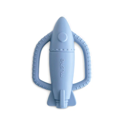 mushie Silicone Baby Rocket Rattle Teether Toy