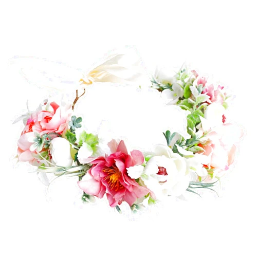 LLinfflr Bridal Flower Headband Women Floral Crown Hair Wreath Flower Headpiece Halo Boho Party Prom Wedding Photos Pink