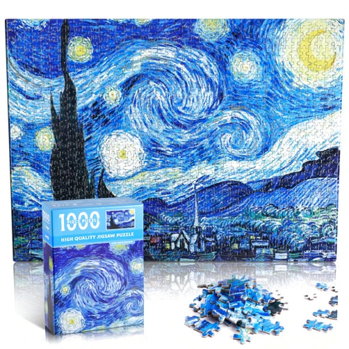 YOGEON Starry Night Puzzle 1000 Pieces Van Gogh Mini Puzzle for Adults Artwork Jigsaw Puzzle Family Game (Starry Night)