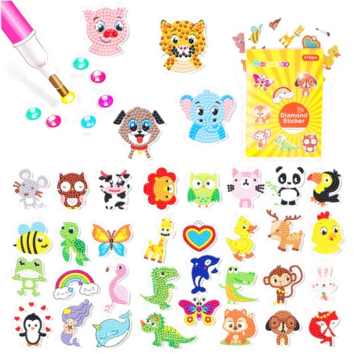 Hexiaoxiao Diamond Painting Stickers for Kids 5D Diamond Painting Stickers Kits for Girls and Beginners DIY Anime Animal Diamond Art Crafts for Kids Ages 4-8 8-12 Small Diamond Mosaic Dots Gifts for Kids