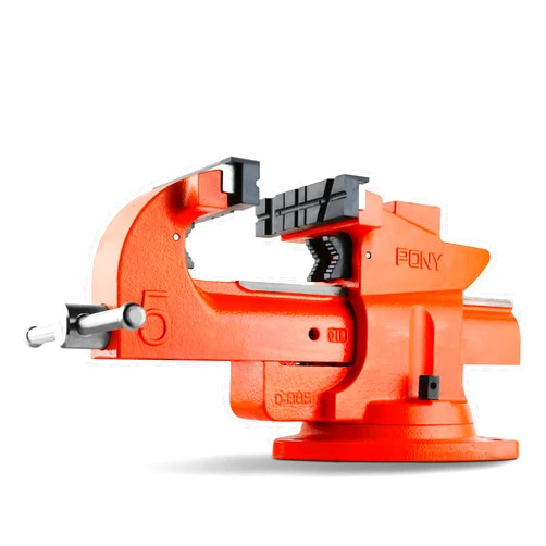 PONY Heavy Duty Bench Vise, 5-inch Jaw Width 7-inch Jaw Opening, 360-Degree Swivel Base with Anvil, Utility Combination Pipe Home Vise for Woodworking, One-Pair Vise Jaw Pad Included