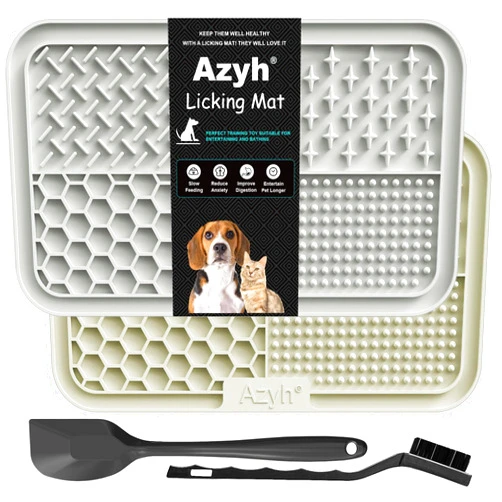 Azyh Licking Mat for Dogs & Cats 2 Pack, Slow Feeder Lick Pat for Large Dogs and Puppies, Anxiety Relief Dog Toys Feeding Mat for Butter Yogurt Peanut, Pets Bathing Grooming Training Mat (9.9'' × 6'')