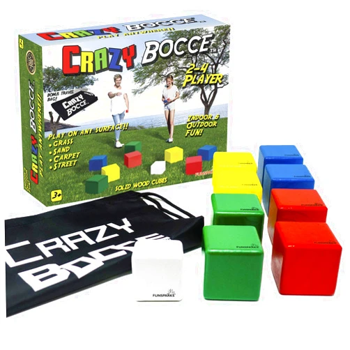 Funsparks Crazy Bocce Ball Set - Indoor and Outdoor Family Fun for Everyone - A Game for All Ages – Living Room, Park, Backyard, Beach, Lawn Games, Party Games – 8 Cubes, Pallino & Carry Bag