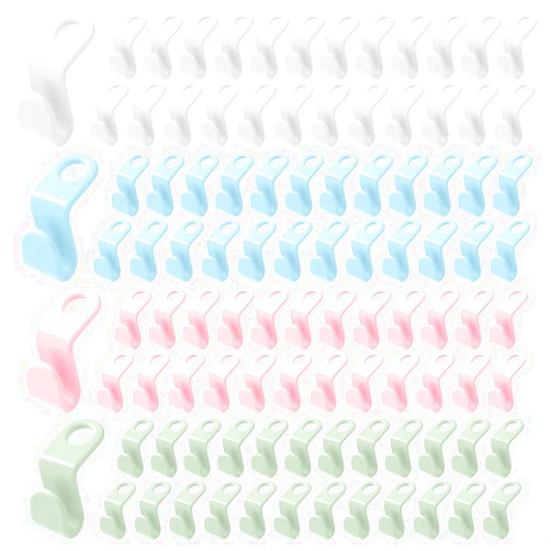 CALORPET Clothes Hanger Connector Hooks, Multicolor 100pcs Plastic Closet Space Savers, Hanger Extender Hooks Closet Organizer Hanger Clips for Plastic Wooden Wire Hangers