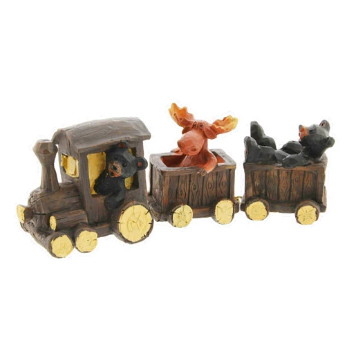 The Bridge Collection Black Bears & Moose Riding a Train Figurine