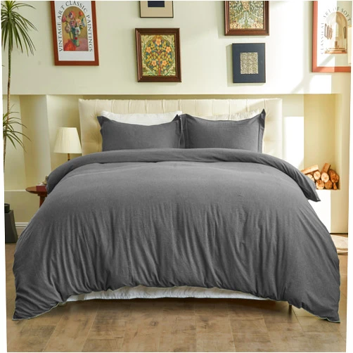 BISELINA 100% Washed Cotton Duvet Cover Set 3 Pieces with Triangle Hem Solid Colour Linen Durable, Breathable, Soft, Comfortable & Chic Bedding (Queen, Dark Grey)
