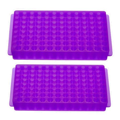 PATIKIL 96 Wells Tube Rack, 2 Pcs Vial Rack Double Panel Centrifuge Tube Holder for Microcentrifuge Tubes 0.2/0.5/1.5/2ml, Purple
