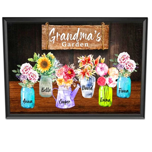 Anniversaree Grandma Gifts Wall Art with GrandKid's Names, Grandma's Garden Birth Month Flowers Canvas Poster Grandmother Gigi Nana Birthday Gift For Mothers Day, Grandparents Day Home Decor (Canva 23)