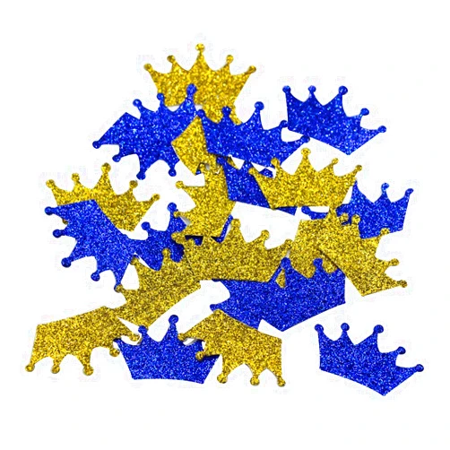 Mybbshower Royal Blue Gold Glitter Crown Confetti for Prince Birthday Baby Boy Shower Decor 1 4/5 Inch Pack of 200
