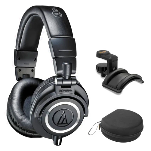 Audio-Technica ATH-M50X Professional Closed-Back Studio Monitor Headphones (Pair) Bundle with Deersync H4 4-Channel Pro Studio Headphone Amplifier