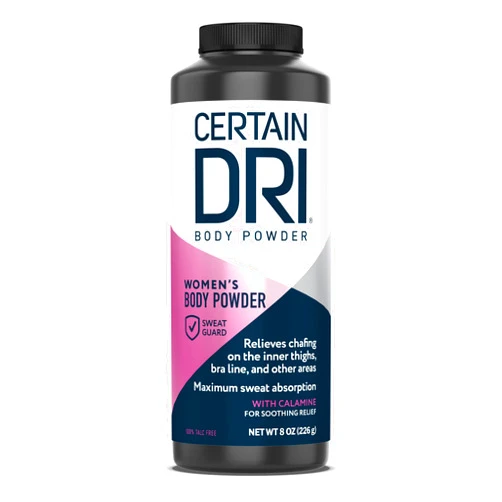 Certain Dri Body Powder for Women, Maximum Sweat Absorption, Moisture & Odor Control, Itch-Free Foot and Body Powder, Talc-Free Formula, Gentle on Sensitive Skin, Calamine Scent, 8 oz