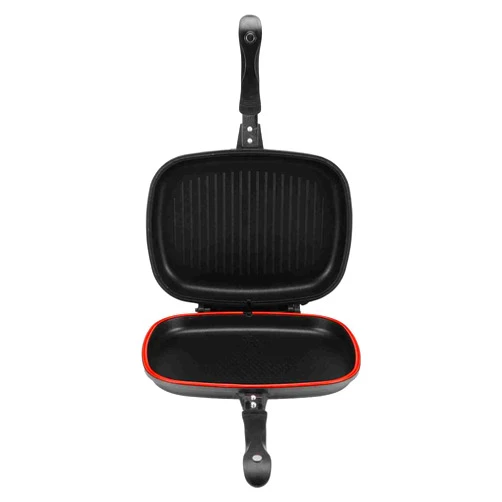 Nurnesy Double Side Pan,Grill Pan Frying Double Side Portable Anti Burn Handle Kitchen Supplies Grill Pot 32cm or 12.6in for Home,Outdoor,Barbecue