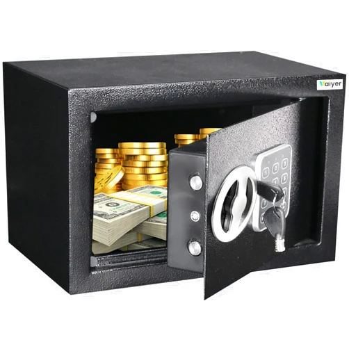 Vaiyer Electronic Safe Box for Money with Digital Keypad & Keys, Money Safe Lock Box, Safety Boxes for Home, Office, Hotel Rooms, Jewelry, Gun, Cash, Steel Alloy Drop Safe 6.7 x 9 x 6.7 in