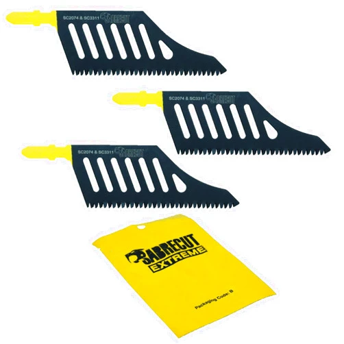 SabreCut 3 x SabreCut JSSC2074_3 T Shank HCS Wood Flush Cutting DT2074 Jigsaw Blades for Dewalt, Bosch and Many Others