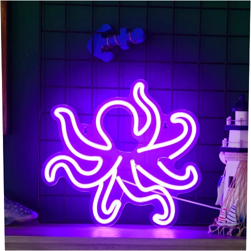 Riakrum Octopus Neon for Wall Decor Ocean Animal Light Sign Purple Octopus Lamp LED Neon Light USB Powered Acrylic Wall Decor Bedroom Playroom Party Decor