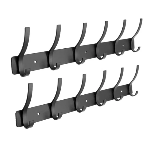 ZGELIN Coat Rack Wall Mounted,6 Coat Hooks for Hanging Coats,Heavy Duty Metal Double Hook Rack Hook Rail,Coat Rack with Hooks,Wall Mount Coat Hanger for Hat Towel Purse Robes (2 Pack black, 6 Hooks)
