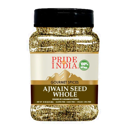 Pride of India – Ajwain Seed Whole – Gourmet Carom Seeds – Flavoring agent for Savory Dishes – Aromatic & Nutrient Dense – Easy to Use – 8 oz. Medium Dual Sifter Jar