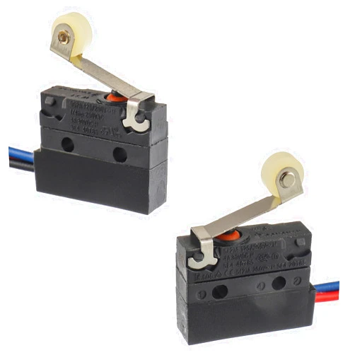 HUAREW 2 Pack Micro Limit Switch 6A 12V DC Micro Switch Normally Open Close Limit Switch with Roller Lever Arm, SPDT 3 PIN 5A 250VAC with Wire