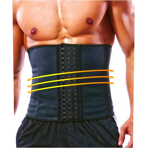 GainKee 100% Latex Men Waist Trainer Corsets With Steel Bone Sweat Belt Sauna Suit For Fitness Body Shaper