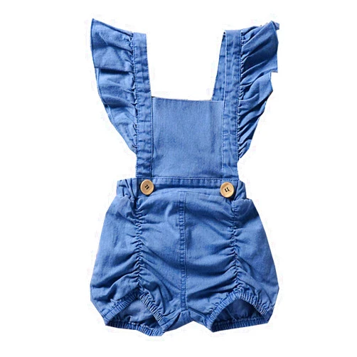 Colorful Childhood Newborn Baby Rompers Toddler Girls Denim Jumpsuits Infant Ruffles Bodysuits Folds Outfits Jean Romper