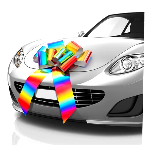 Zoe Deco - Big Car Bow - Rainbow, 23 Inch - Giant Car Bow w/ 2 Gold Accessory Bows for Birthday, Christmas, Wedding Reception, Surprise Party - Large Gift Wrapping for Huge Present
