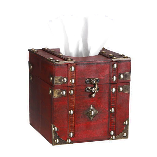 Sumnacon Tissue Box Retro Wood Square Tissue Box Cover Vintage Cube Tissue Box Holder,Decorative Tissue Holder for Bedroom Bathroom Toilet Table Desk Car Store Office Home,Red