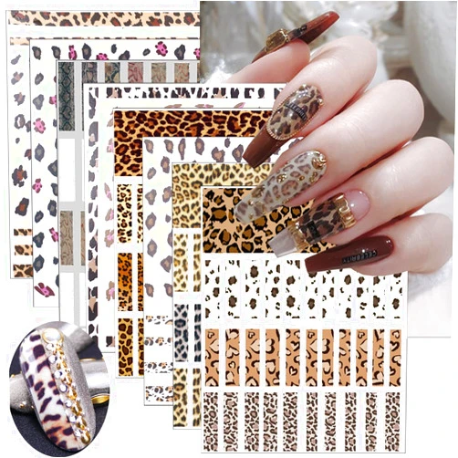 KZBTRBT 8Sheets Leopard Nail Stickers for Nail Art,3D Self-Adhesive Designer Nail Art Supplies for Leopard Frensh Nail Decals Leopard Print for Nail Art Design, Nail Stickers for Girls DIY Nail Art Decoration