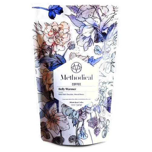 Methodical Coffee Belly Warmer Whole Bean Coffee: 100% Arabica Smooth Dark Roast Coffee with Bold, Chocolatey Notes, Freshly Roasted in the USA, Fair Trade Coffee Ethically Sourced from Family Farms, 12 Oz.