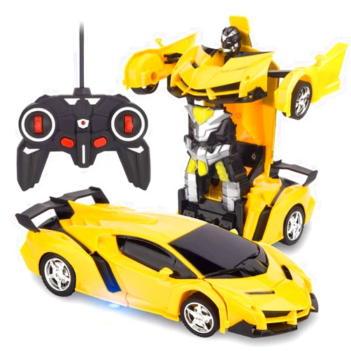 VLSEEK Remote Control Car, Rc Car Transform Robot Rechargeable 360°Rotating Stunt 1:18 Deformation Racing Car Toy with Cool Sound & Light, One Button Deformation into Robot