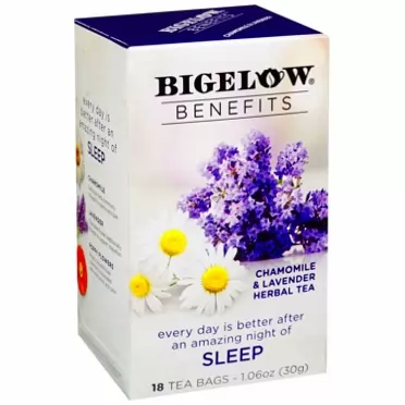 Bigelow Tea Bigelow Benefits Sleep Chamomile Lavender Herbal Tea, 18 Count Box (Pack of 6), Caffeine Free Herbal Tea, 108 Tea Bags Total
