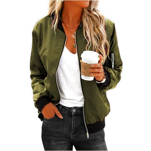 Zeagoo Women's Bomber Jacket Casual Coat Zip Up Outerwear Windbreaker with Pockets S-XXL