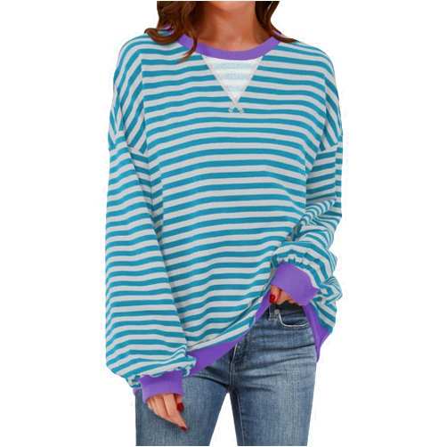ANRABESS Women Striped Oversized Sweatshirt Long Sleeve Crewneck Shirts 2025 Fall Fashion Pullover Sweater Trendy Clothes